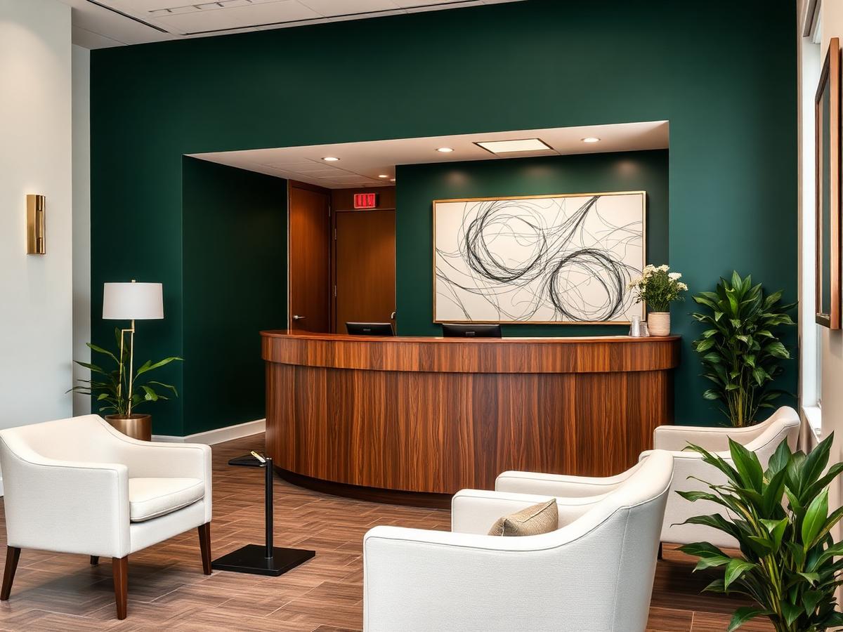 Reception desk and patient waiting area in Buckhead medical office suites